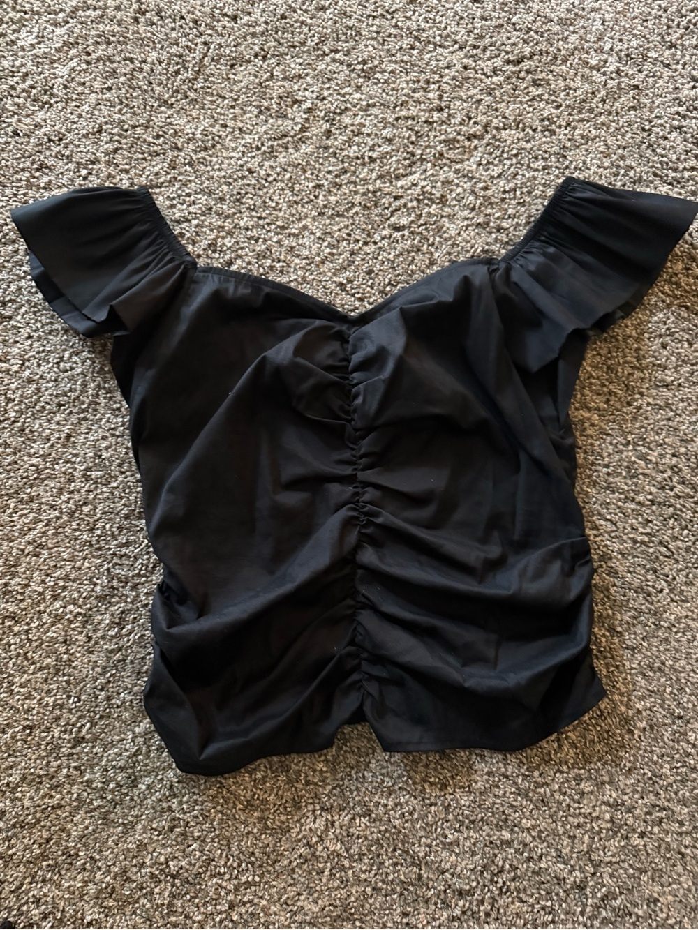 White House Black Market Black Off-Shoulder Ruched Flutter Sleeve Top